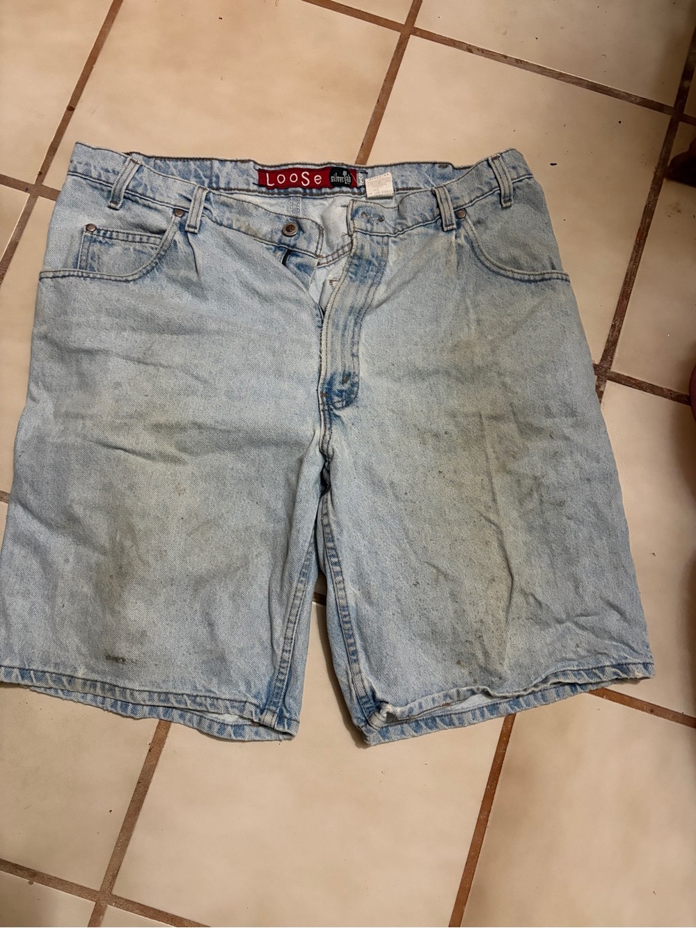 Levi's SilverTab Loose Shorts ( Jorts ) Light Wash Denim with Stains Trashed 38